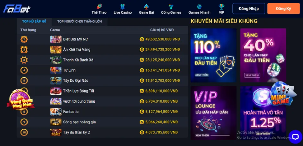 Bàn chơi sòng bạc trực tiếp Vin7771 với các game phổ biến